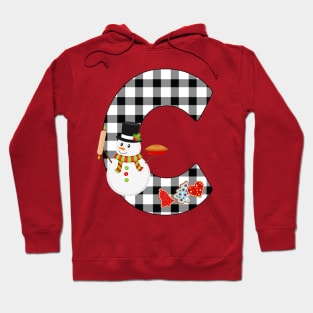 BW Buffalo Checks Pattern Monogram C | Snowman Hoodie